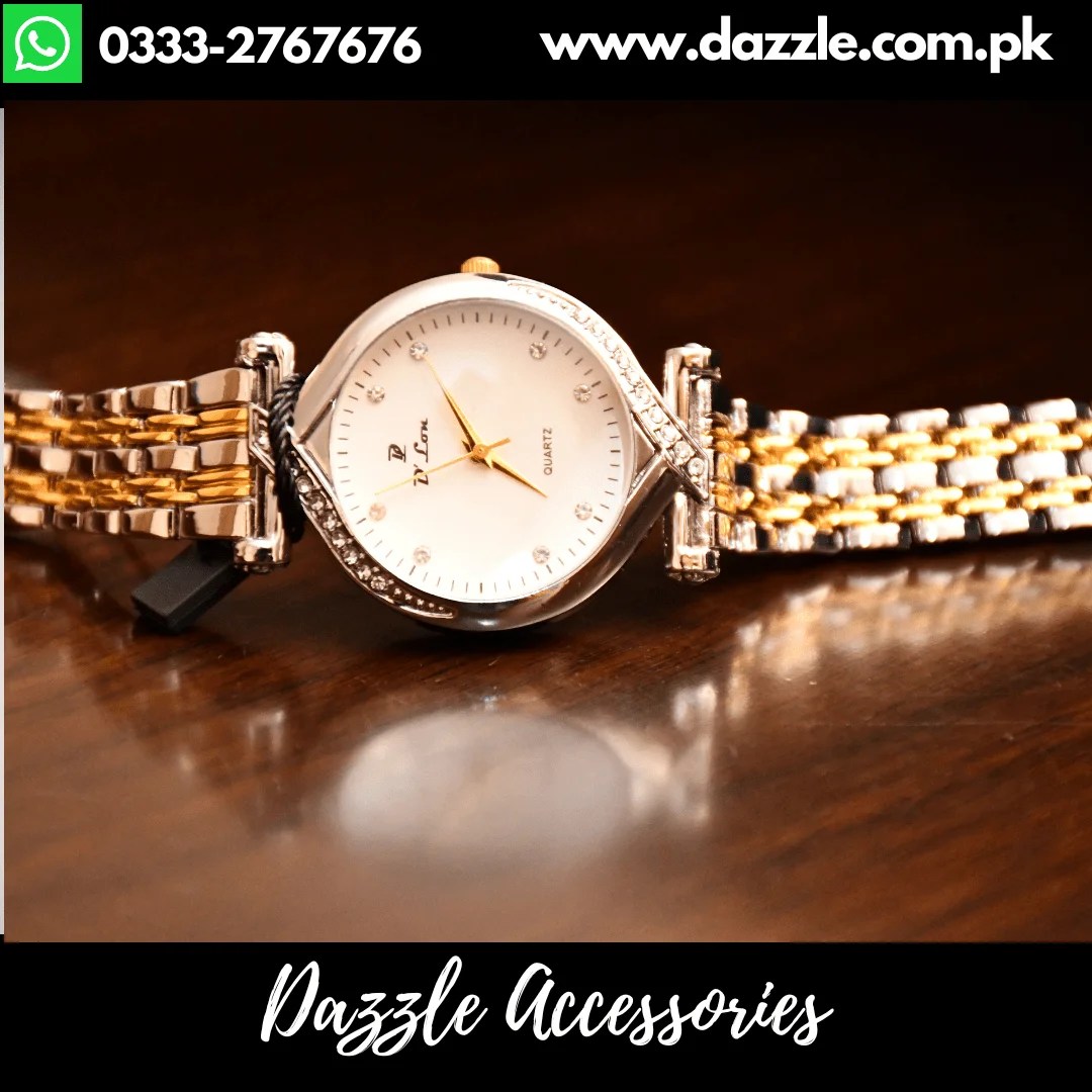 Decent Two Tone Ladies Chain Watch Dazzle Accessories