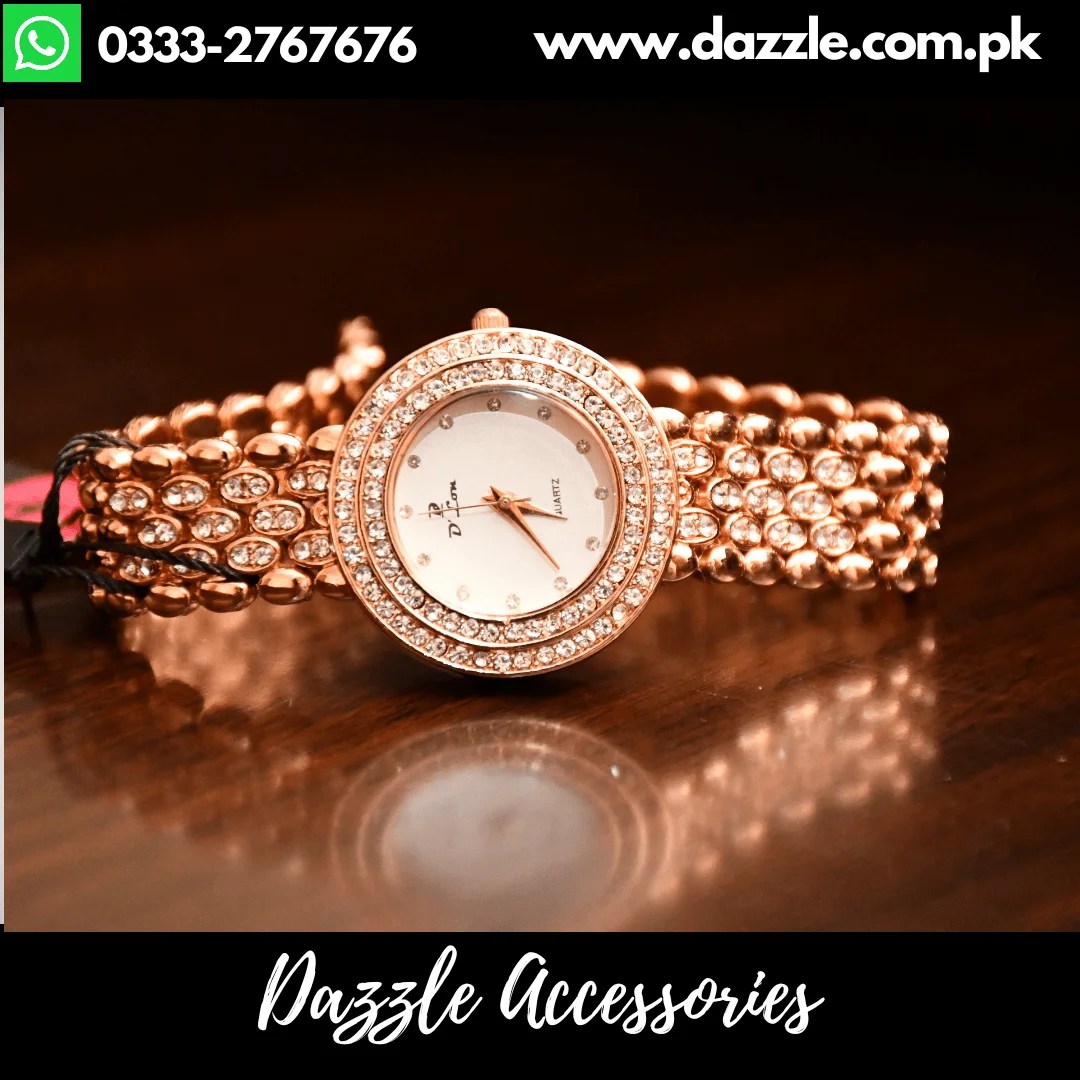 Rose Gold Ladies Chain Watch Dazzle Accessories
