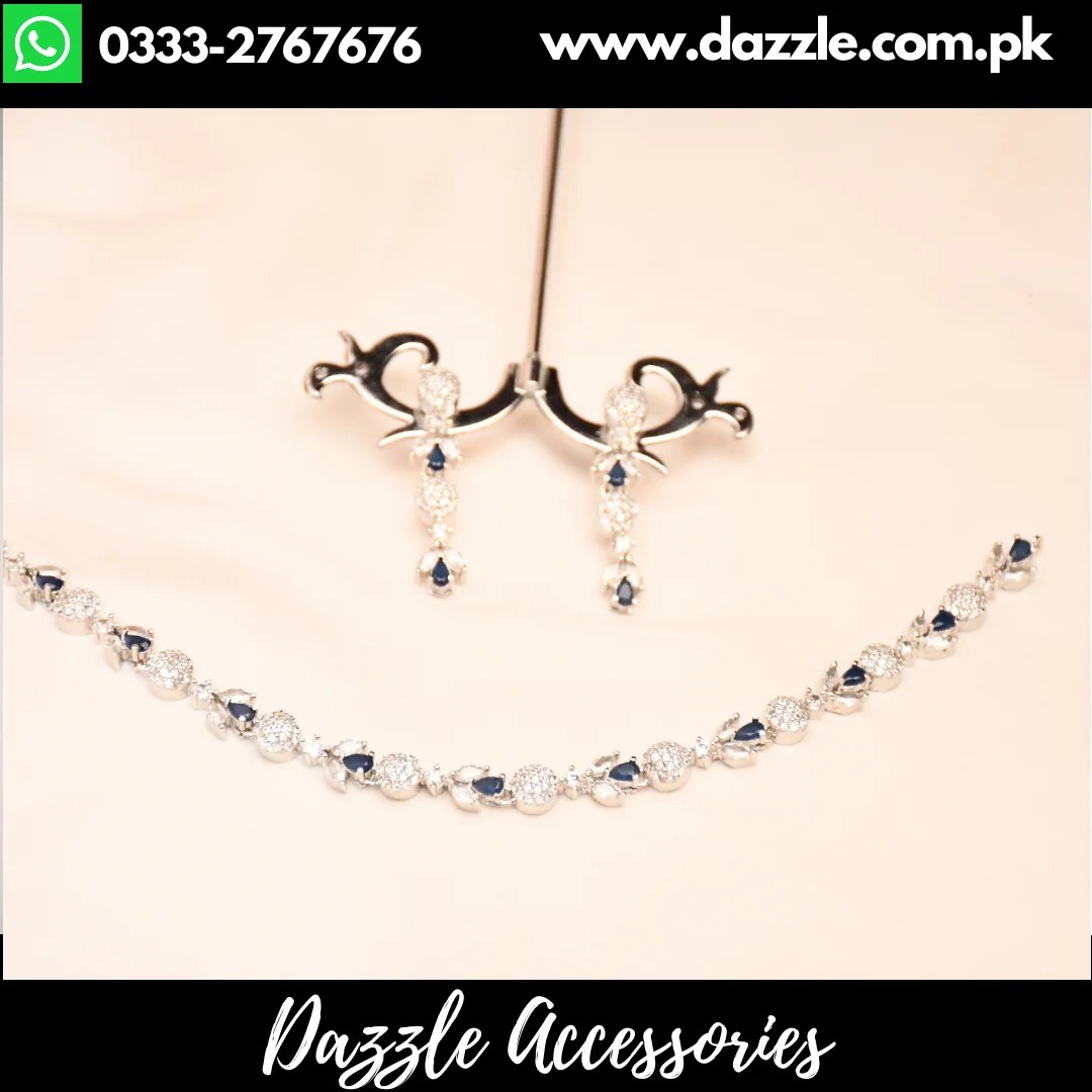 Blue Silver Single Line Choker Set Dazzle Accessories