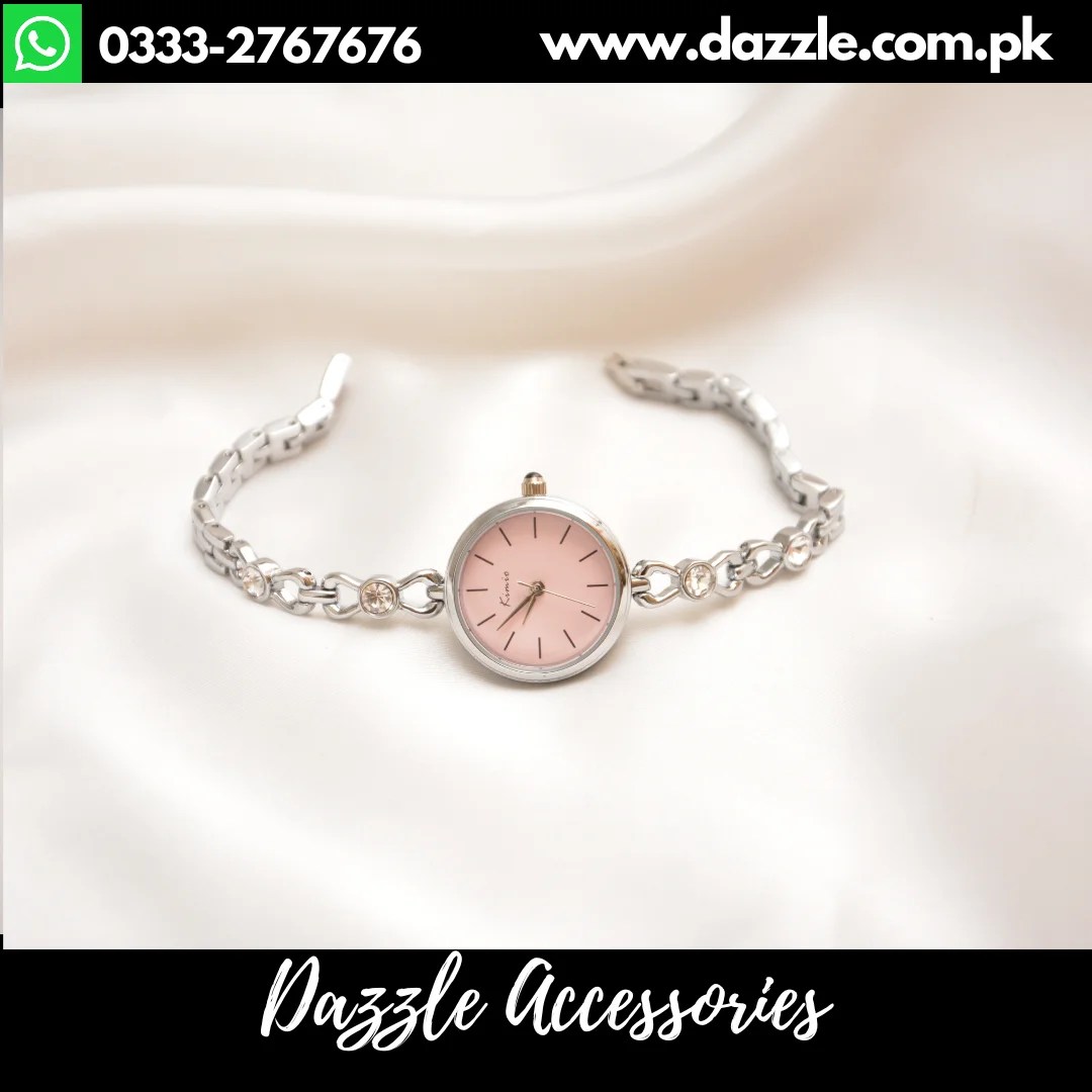Light Pink Silver Chain Watch Dazzle Accessories