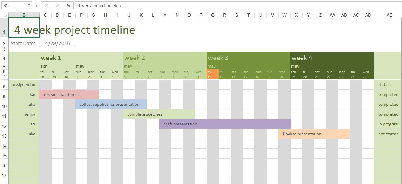 Timeline Spreadsheet Template —