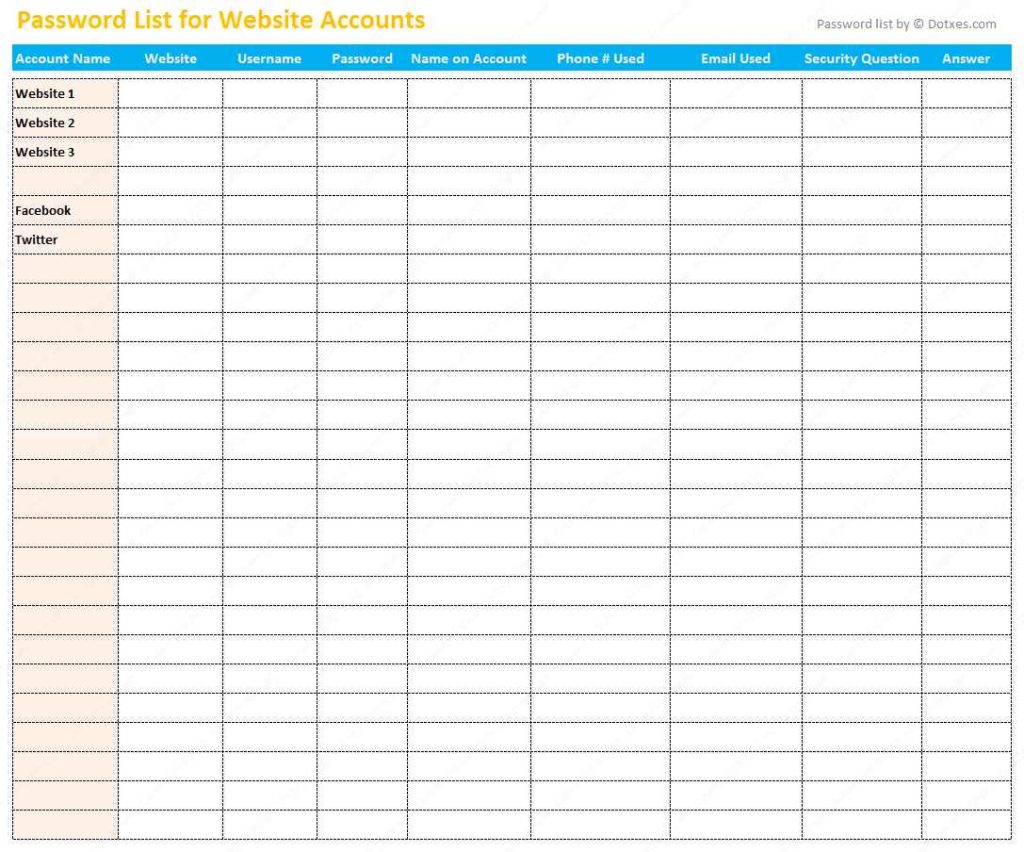 Free Printable Password Organizer Sheets —
