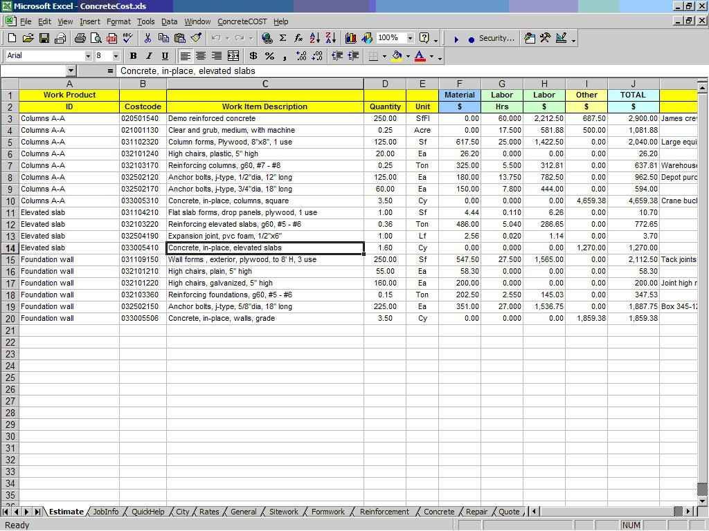 basement estimate spreadsheet —