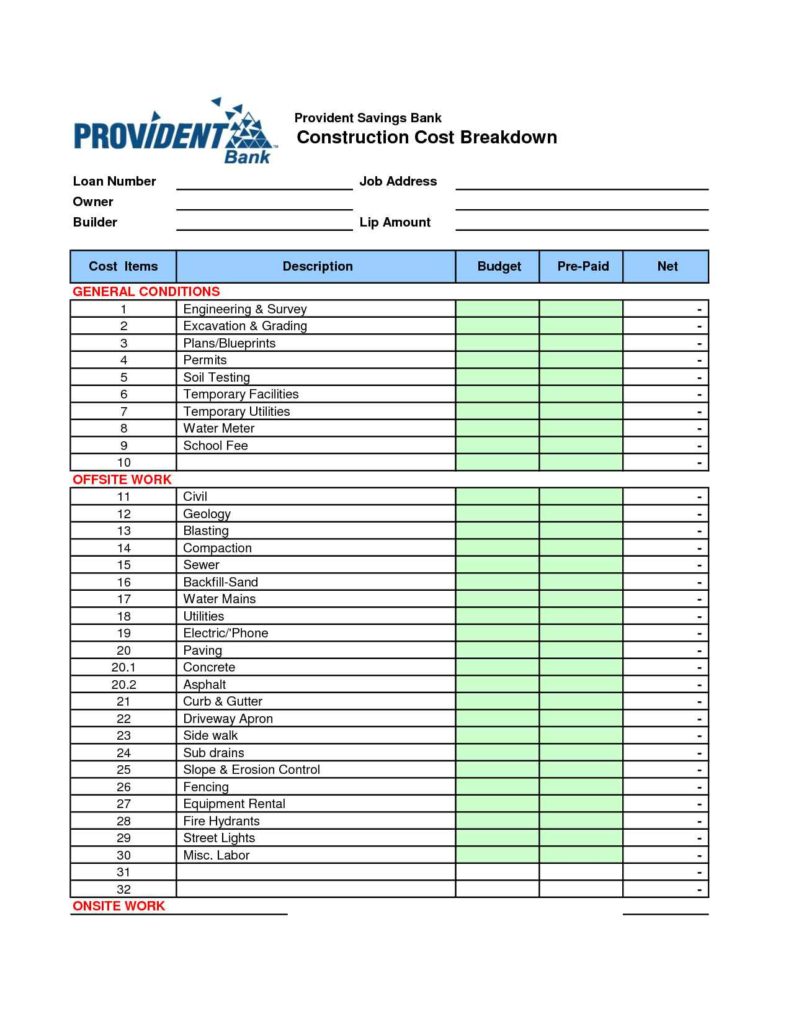Cost Spreadsheet Template — Cost Spreadsheet Template —