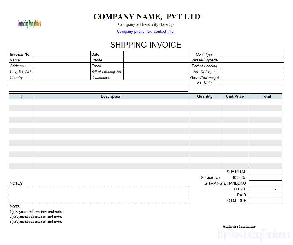 Excel Spreadsheet Invoice Template —