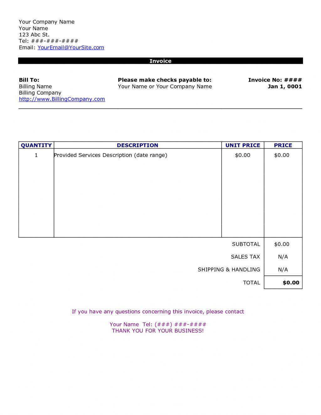 Microsoft Excel Invoice Template —
