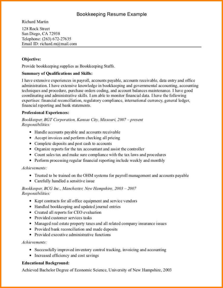 Bookkeeper Resumes Nguonhangthoitrang and Bookkeeper Resume Sample