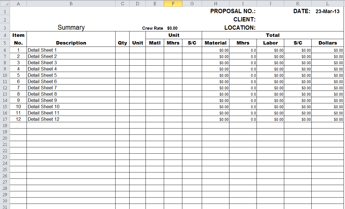Construction Estimating Excel Spreadsheet Free —