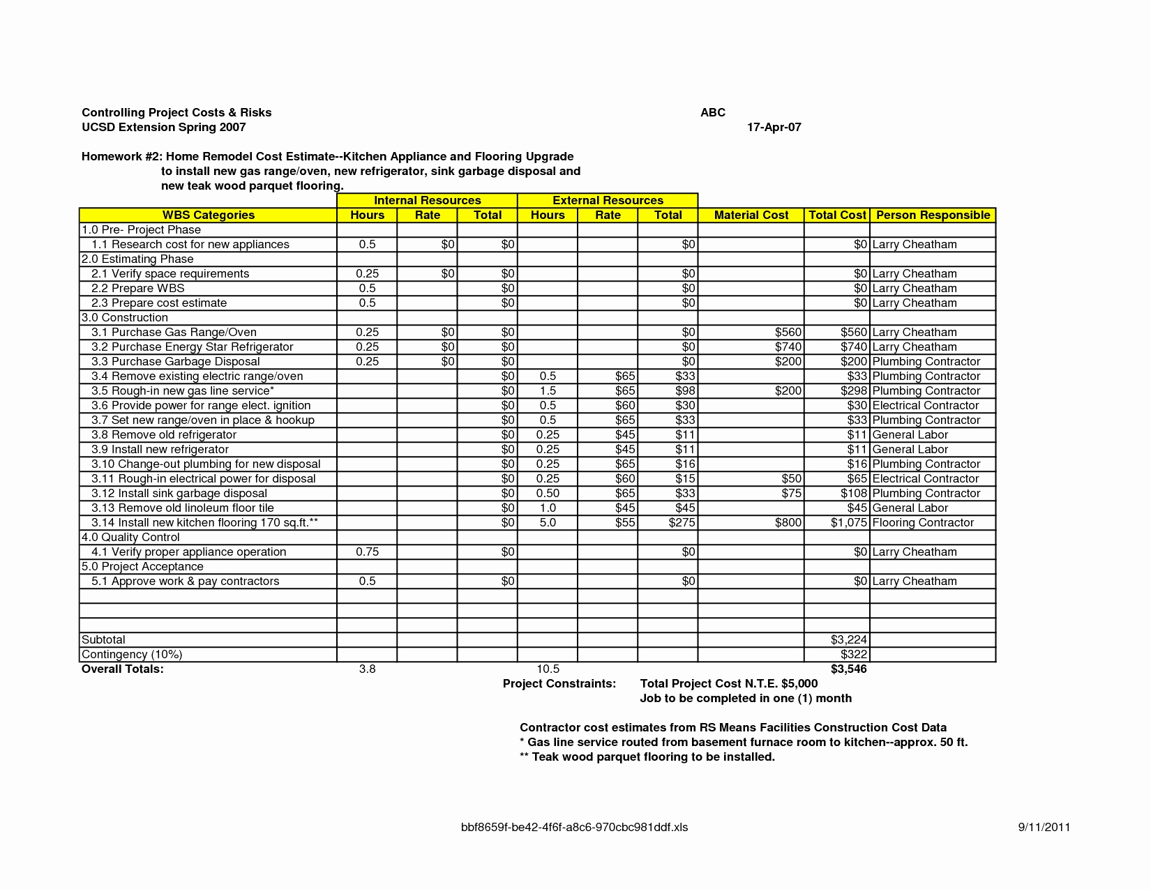 Commercial Construction Cost Estimate Spreadsheet Example of Spreadshee