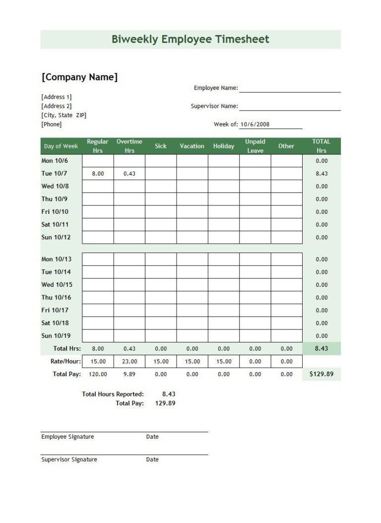 employee weekly timesheet template excel Employee timesheet template