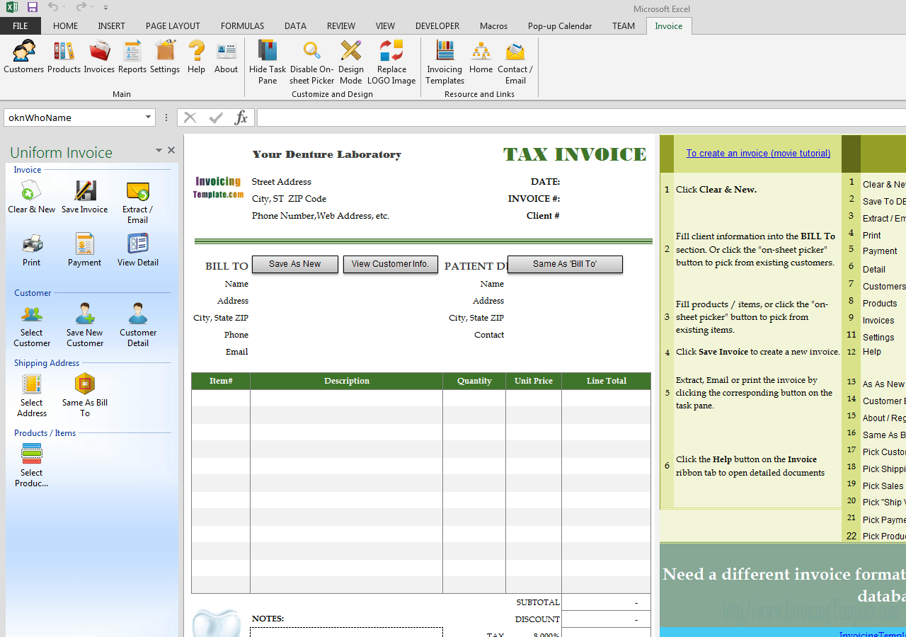 Bill Format For Dental Clinic And Denture Laboratory