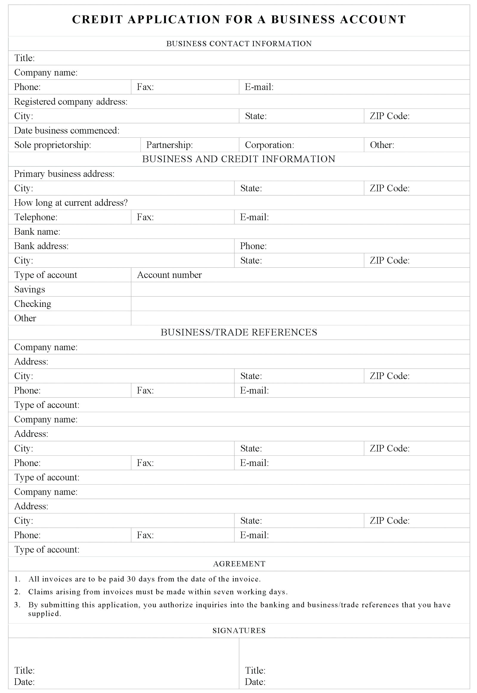 Business Credit Application Form Template Free Great Cards Nz within