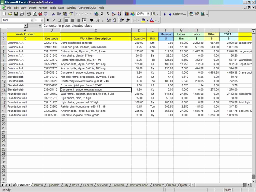 Construction Job Costing Spreadsheet Spreadsheet Softwar construction