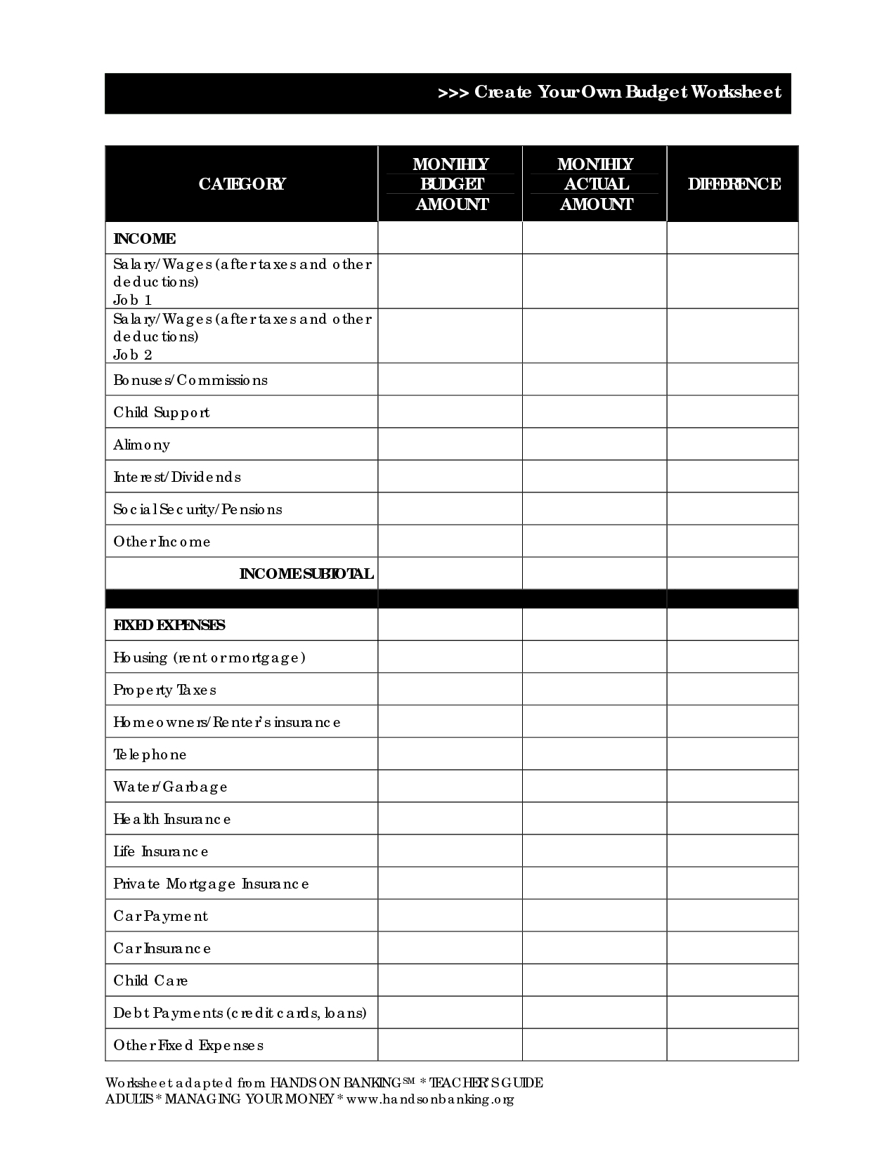 Create Your Own Spreadsheet —