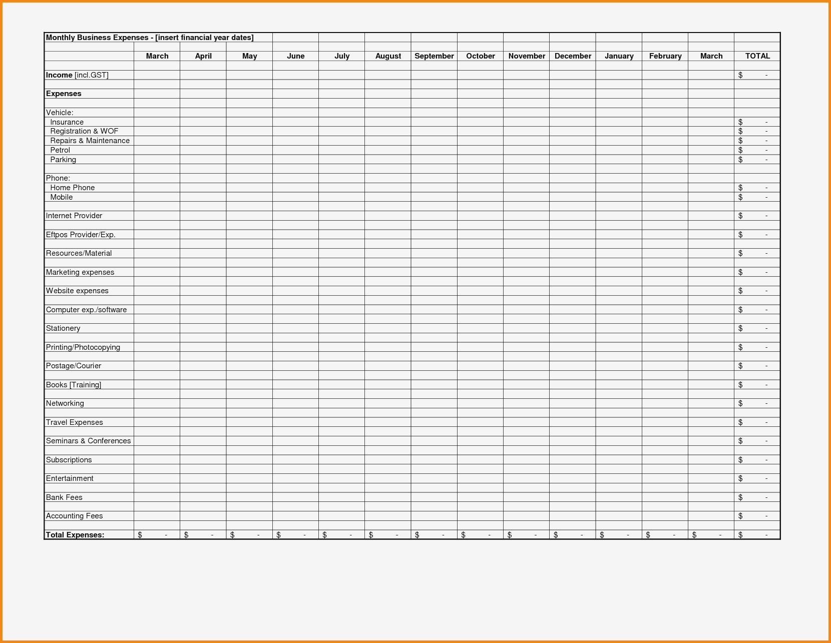 Monthly Business Expense Template Expenseseet For Household Fresh