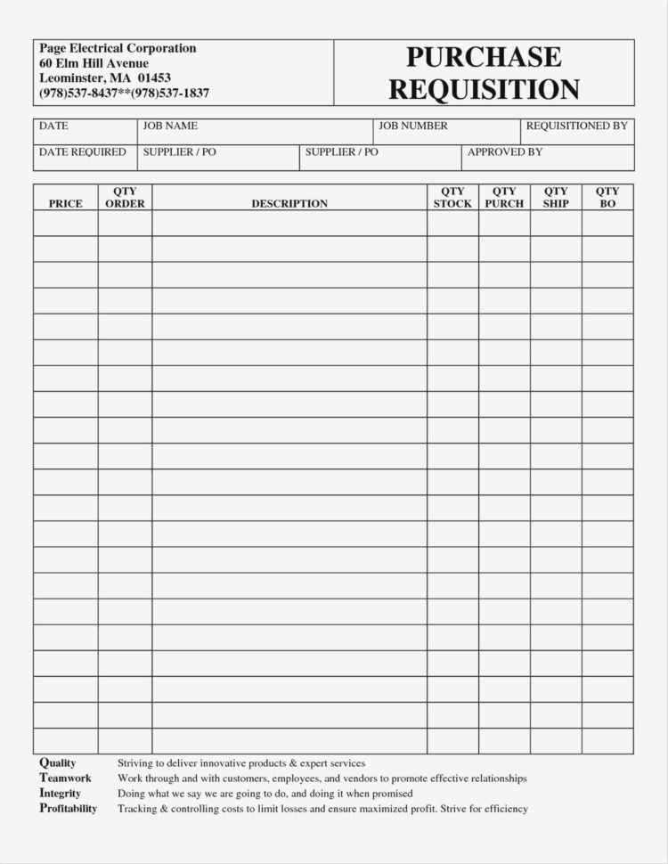 Construction Purchase Order Template Excel Excel Templates