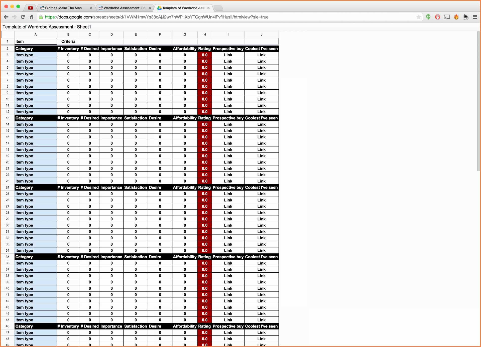 Retail Inventory Spreadsheet —