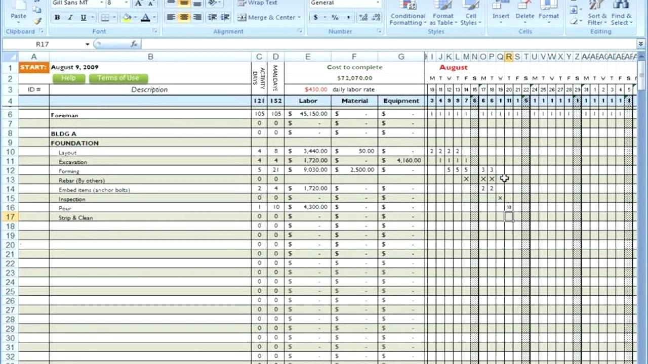 Template Cost Template with Excel Spreadsheet For