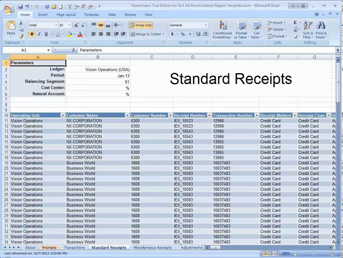 Accounts Receivable Spreadsheet —
