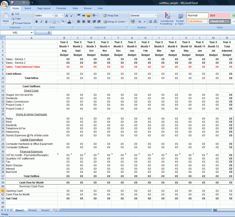 Basic Cash Flow Spreadsheet in Cashflow Spreadsheet Example Of Budget