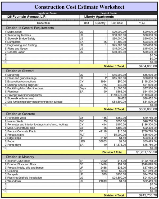 Building Cost Spreadsheet Template Uk within Building Cost Estimate