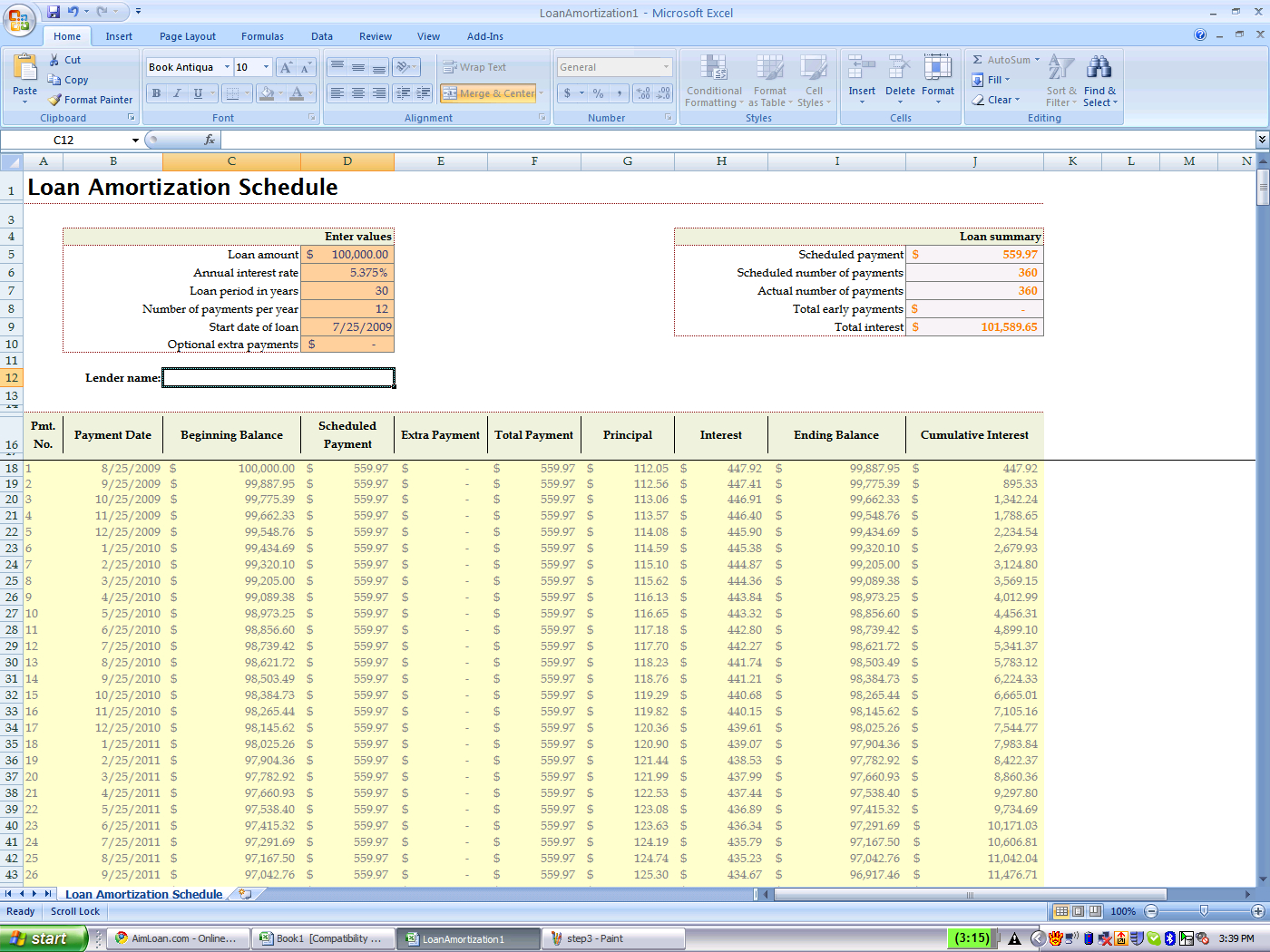 Car Loan Amortization Spreadsheet Excel intended for Amortization Table