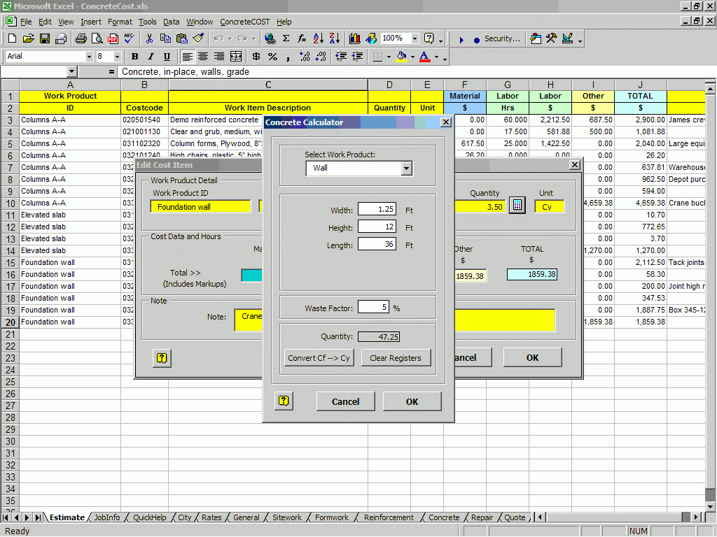 Concrete Estimating Excel Spreadsheet within Concrete Construction Cost Estimating Software For