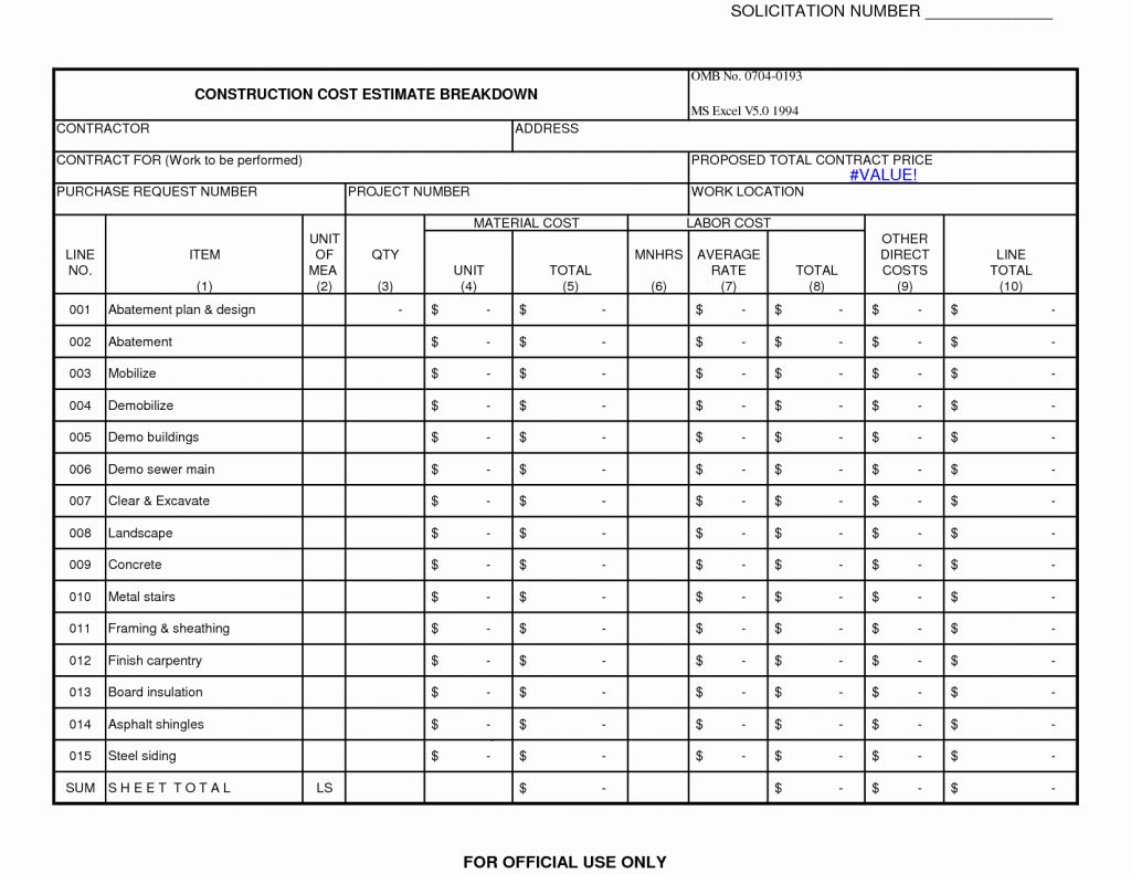 Construction Job Costing Spreadsheet Free pertaining to