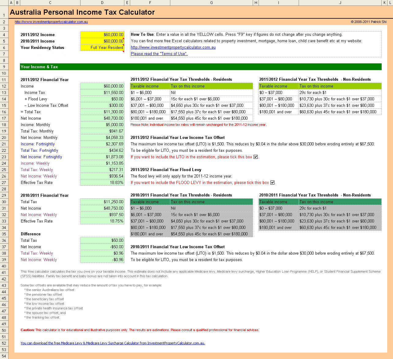 Contractor Tax Calculator Spreadsheet pertaining to Free Australia