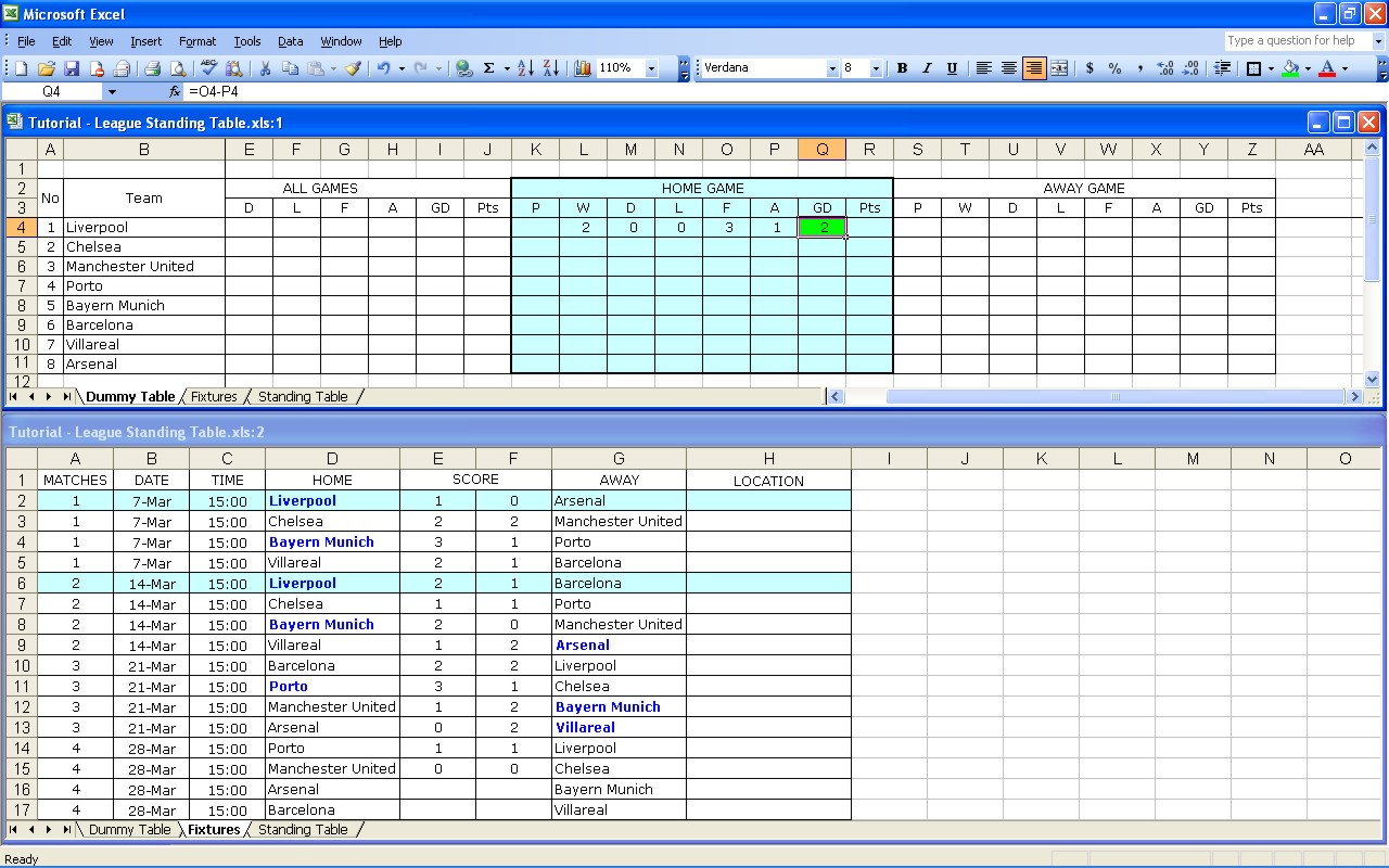 Darts League Excel Spreadsheet —
