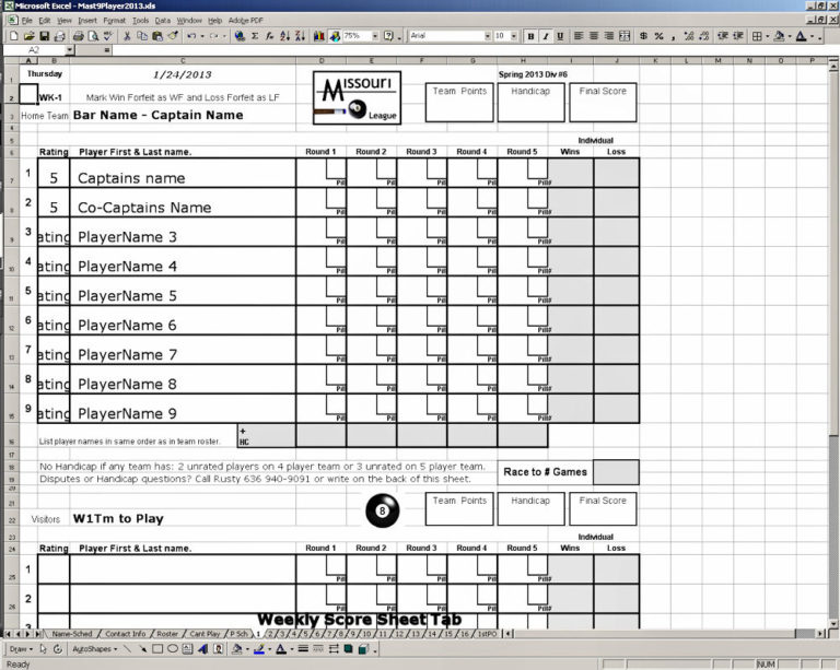 Darts League Excel Spreadsheet —