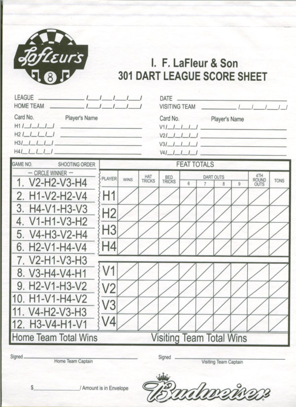 Darts League Excel Spreadsheet Regarding Dart Score Sheets —