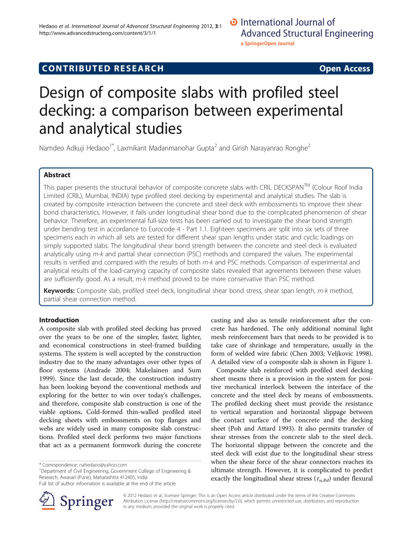 Deck Slab Design Spreadsheet in Pdf Design Of Composite Slabs With
