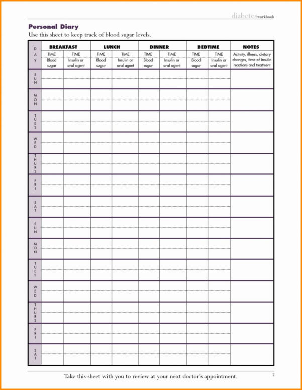 Diabetes Glucose Log Spreadsheet with Blood Glucose Log Book Template