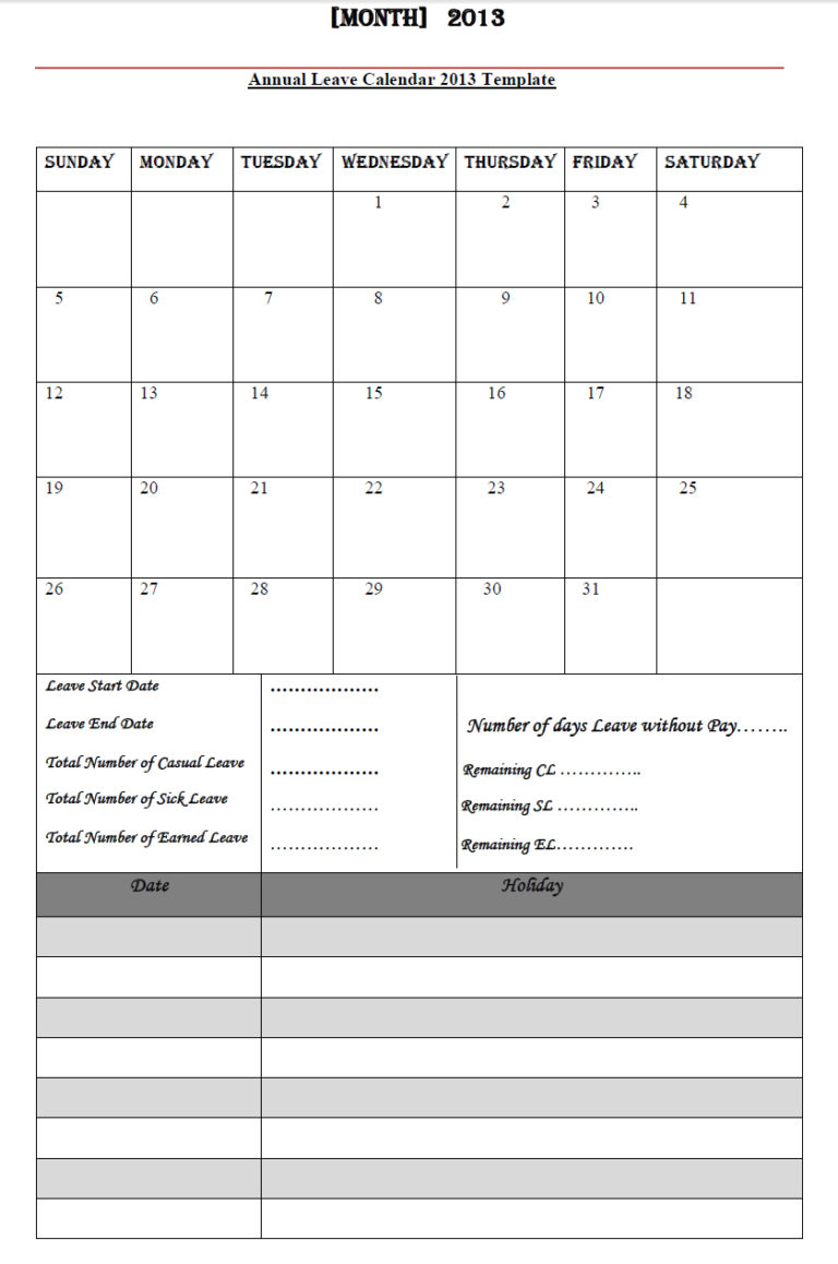 Employee Annual Leave Record Spreadsheet —