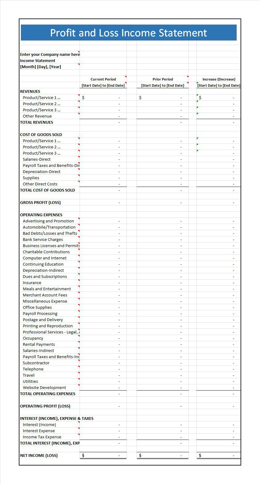 End Of Period Spreadsheet Template within 35+ Profit And Loss Statement Templates Forms — db