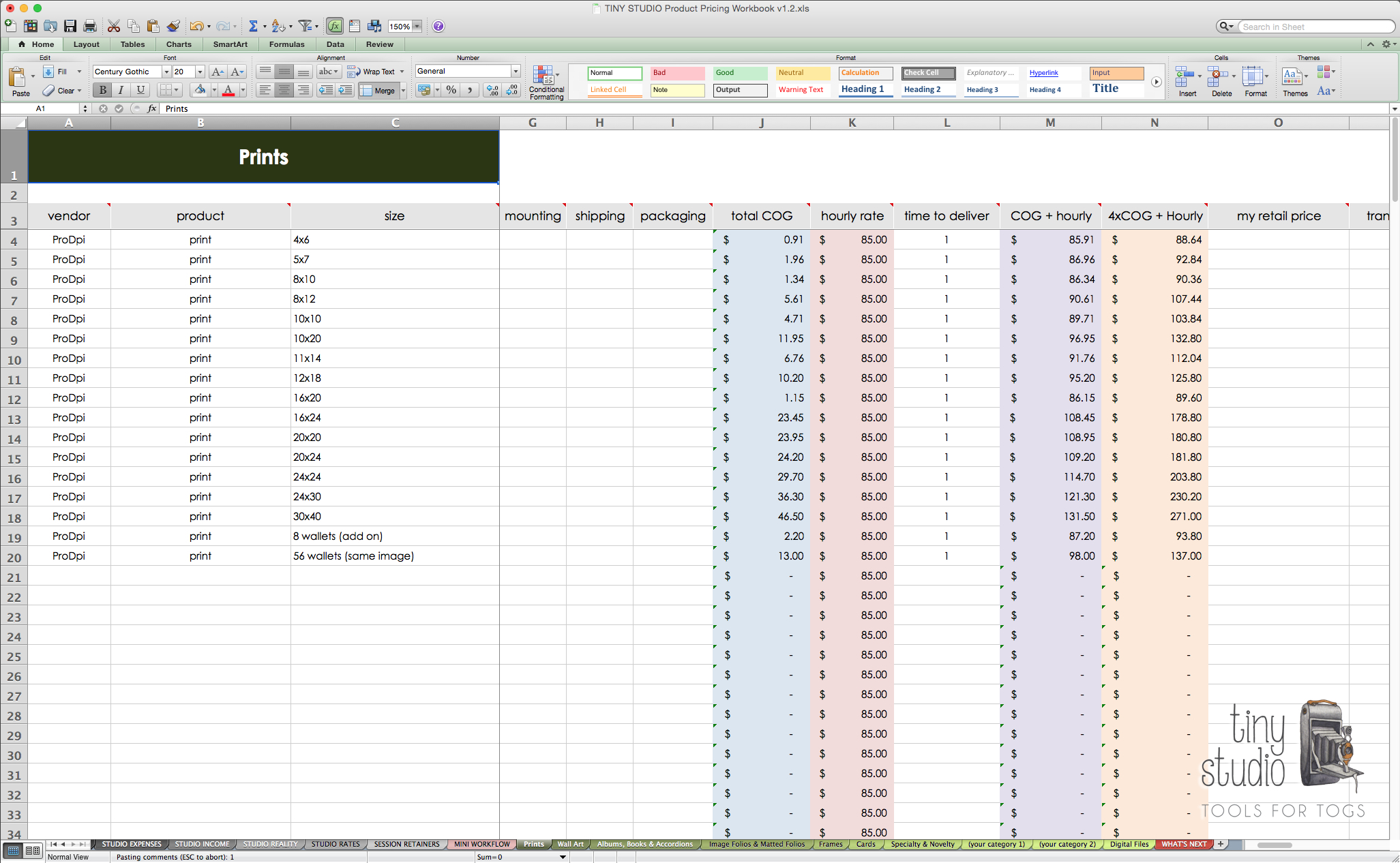 Excel Spreadsheet For Photographers inside Photography Pricingreadsheet