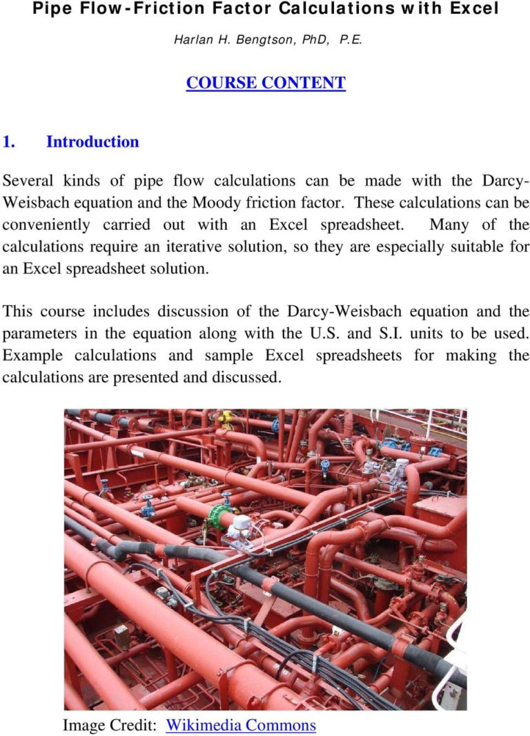 Excel Spreadsheets For Piping Calculations inside Pipe Flowfriction