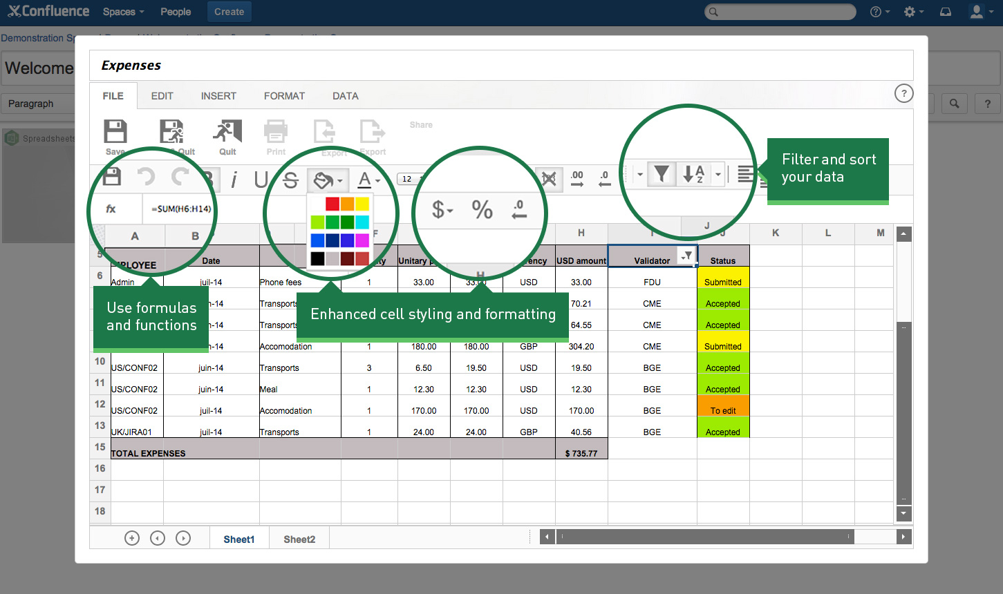Features Of Spreadsheet Program for Spreadsheets For Confluence — db