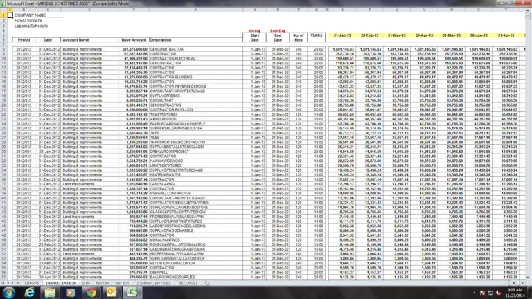 Fixed Asset Depreciation Excel Spreadsheet inside Depreciation Schedule