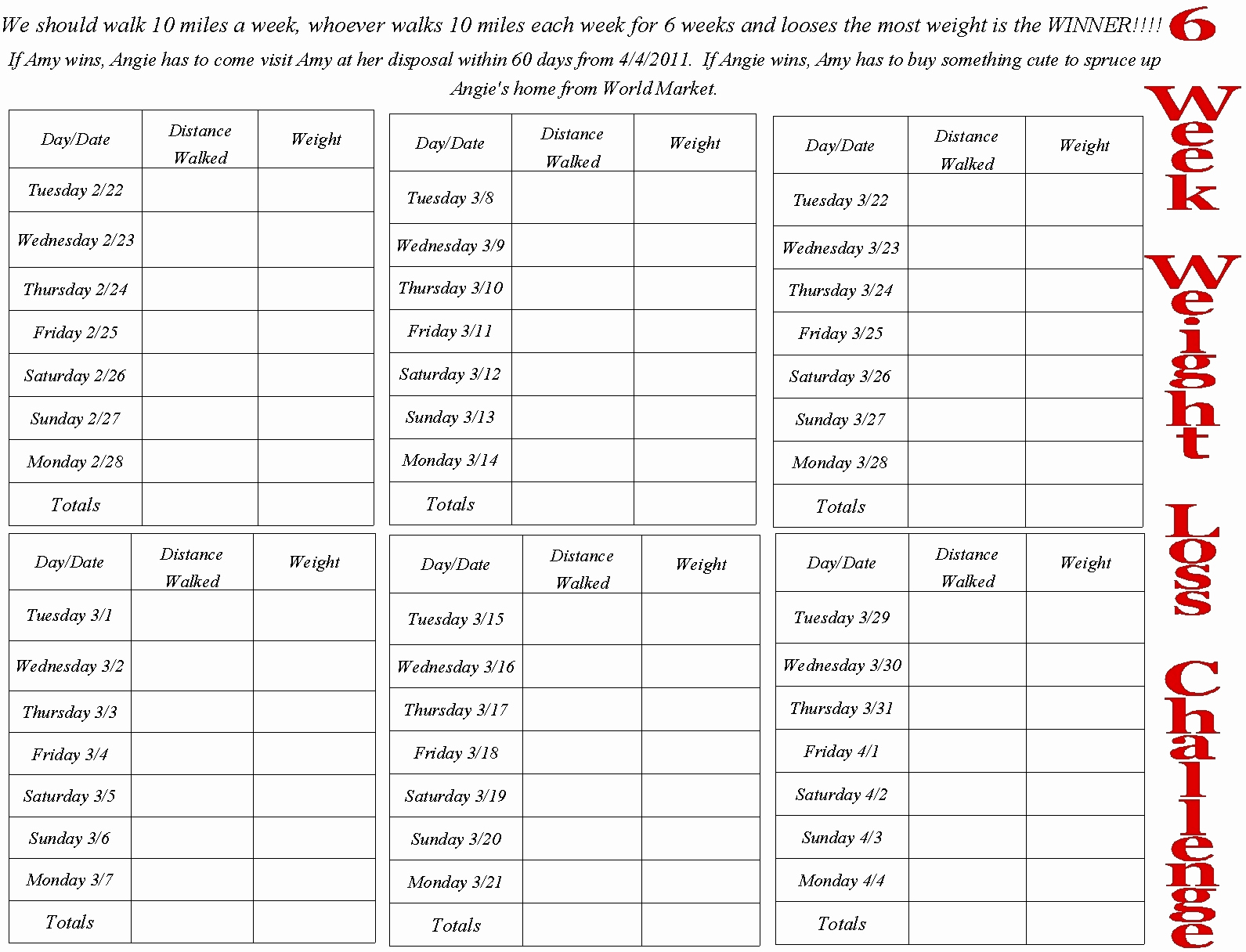 Free Group Weight Loss Spreadsheet Template —