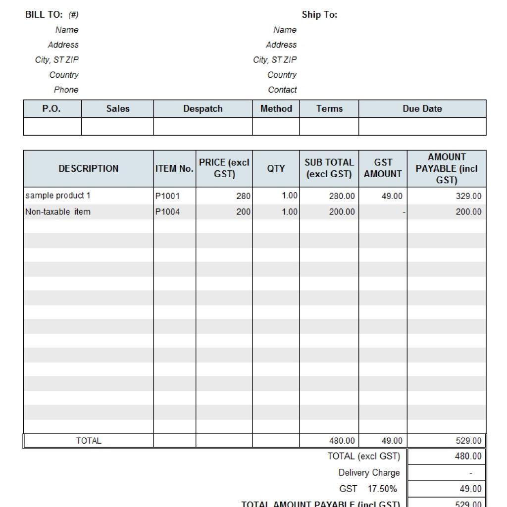 Gst Spreadsheet Template Australia inside Australian Gst Invoice
