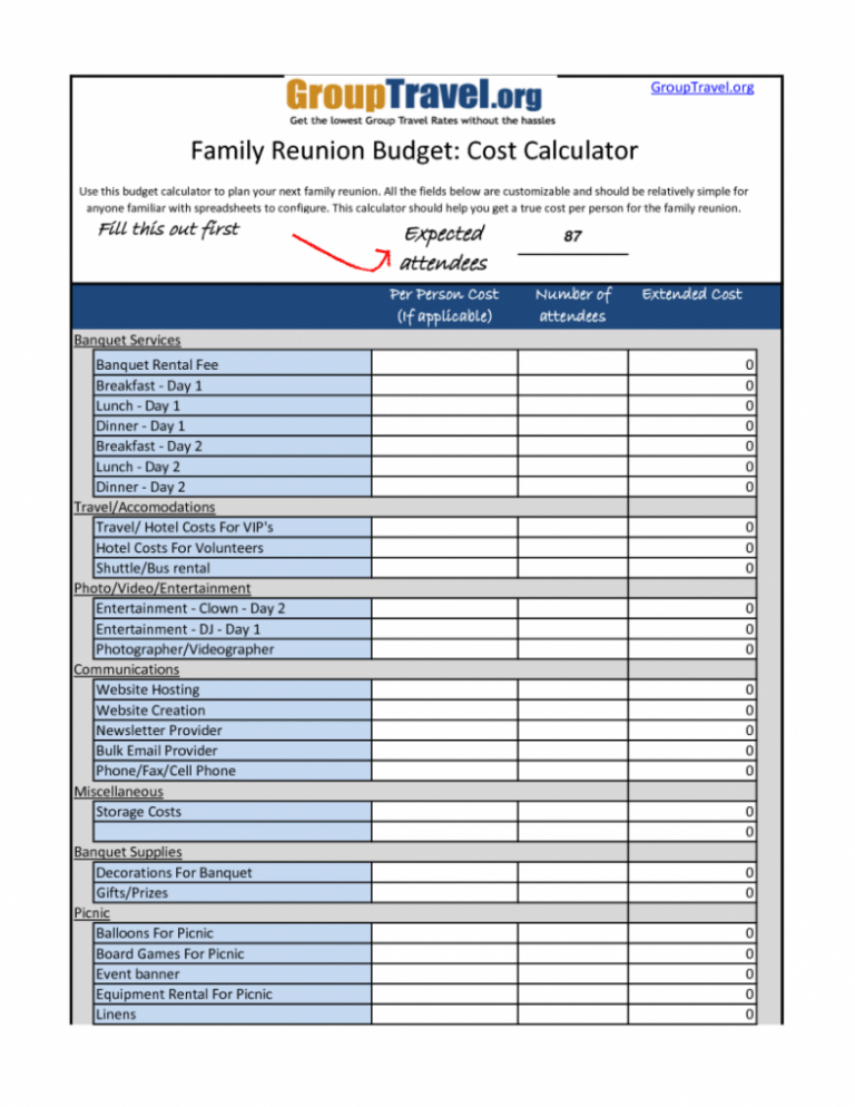 Home Contents Calculator Spreadsheet —