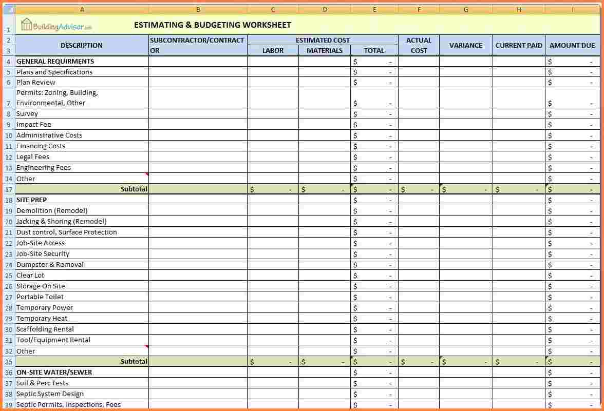 House Renovation Costs Spreadsheet Google Spreadsheet free home