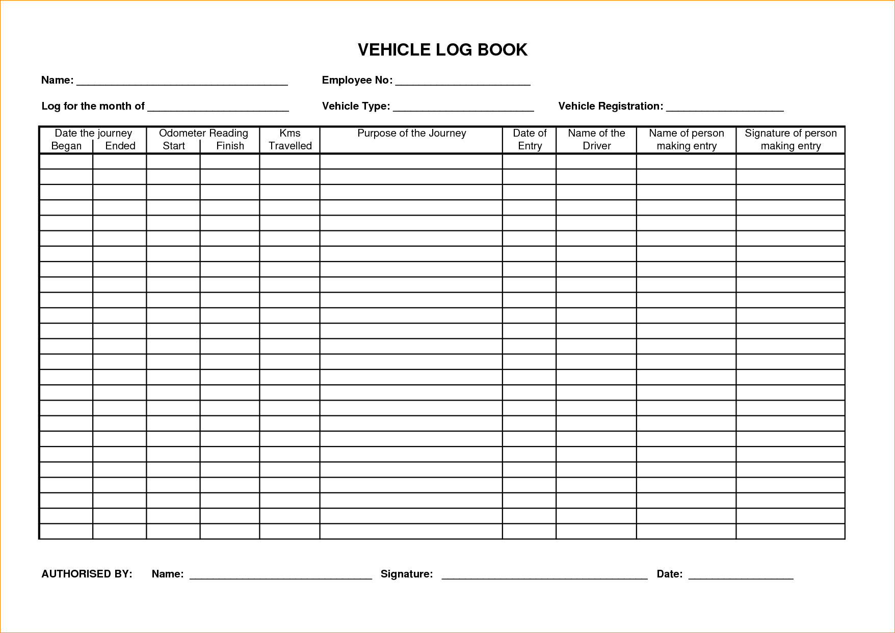 Log Book Spreadsheet —