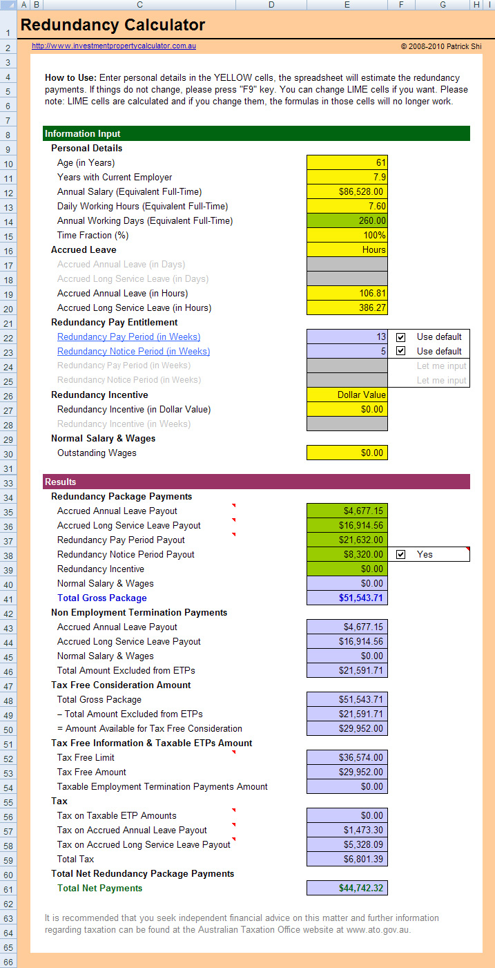 Long Service Leave Calculation Spreadsheet In Free Redundancy