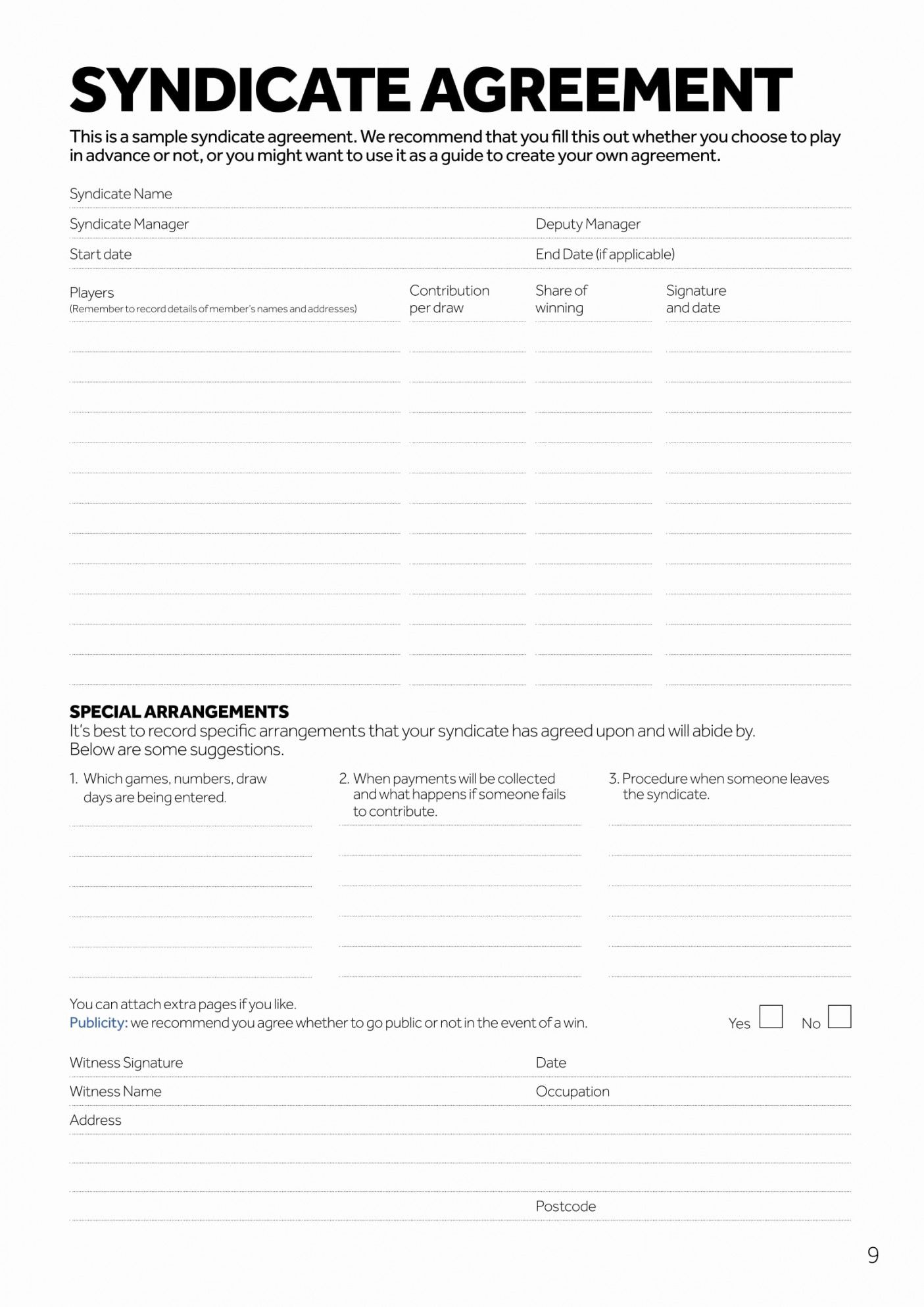 Lottery Pool Spreadsheet with Lottery Agreement Template Lostranquillos