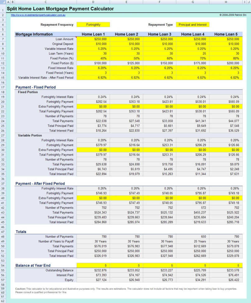 Mortgage Comparison Spreadsheet Excel —