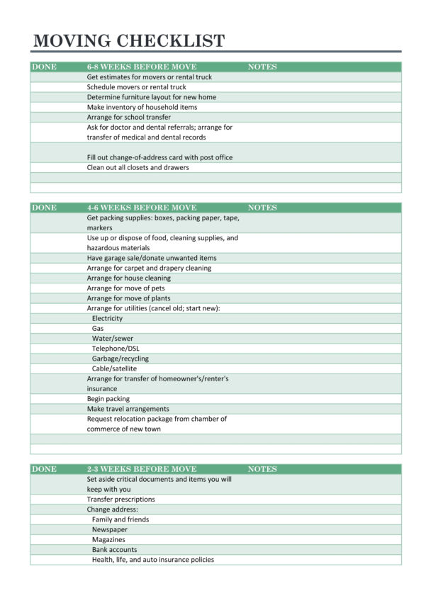 Moving Checklist Spreadsheet —