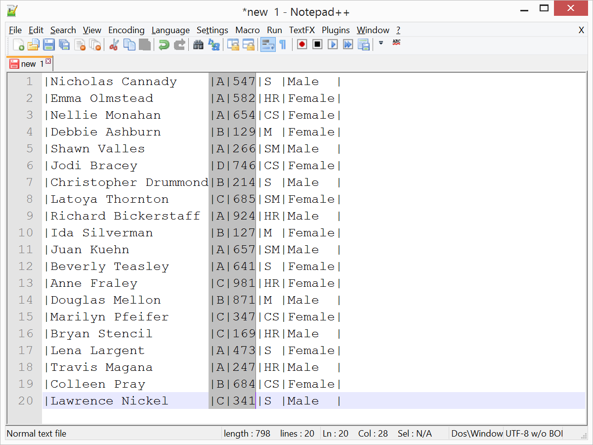Notepad Spreadsheet with Edit Columns In Notepad++ With Textfx Plugin